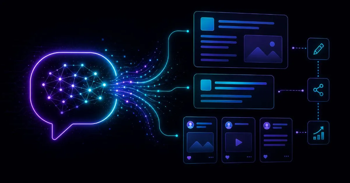 ChatGPT per il marketing dei contenuti — interfaccia AI con workflow di produzione contenuti